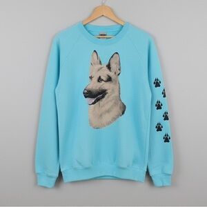 💙Y2K Vintage Light Blue German Shepherd Dog Graphic Crew Sweatshirt